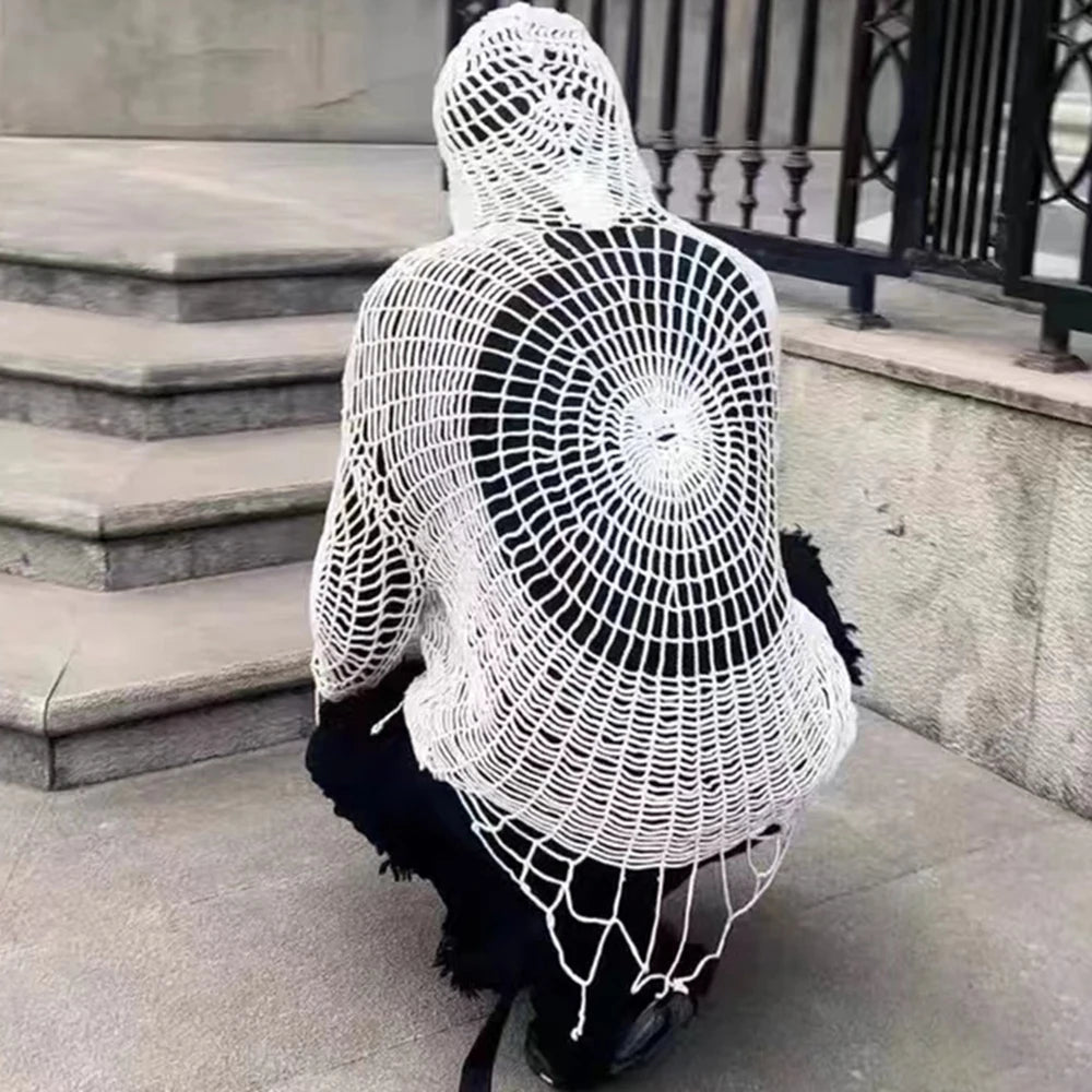 Hollow Knit Hooded Sweater